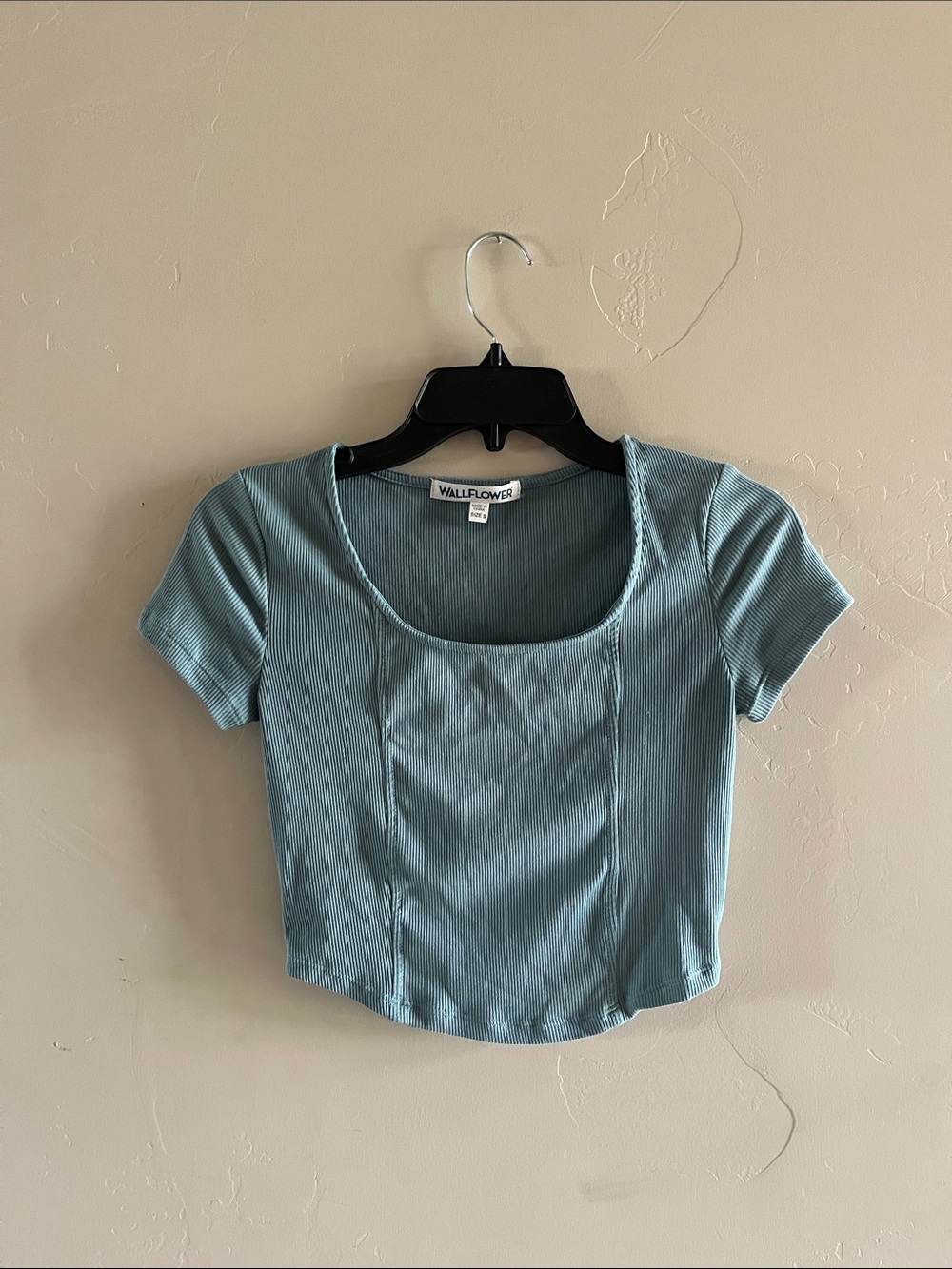 Wallflower Dusty Blue Ribbed Scoop-Neck Crop Tee